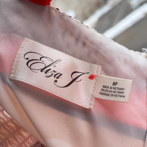 🆕🌹Eliza J Red Geometric Print Maxi Dress Size 8P Smocked Summer Midi Maxi Dress - Picture 11 of 14